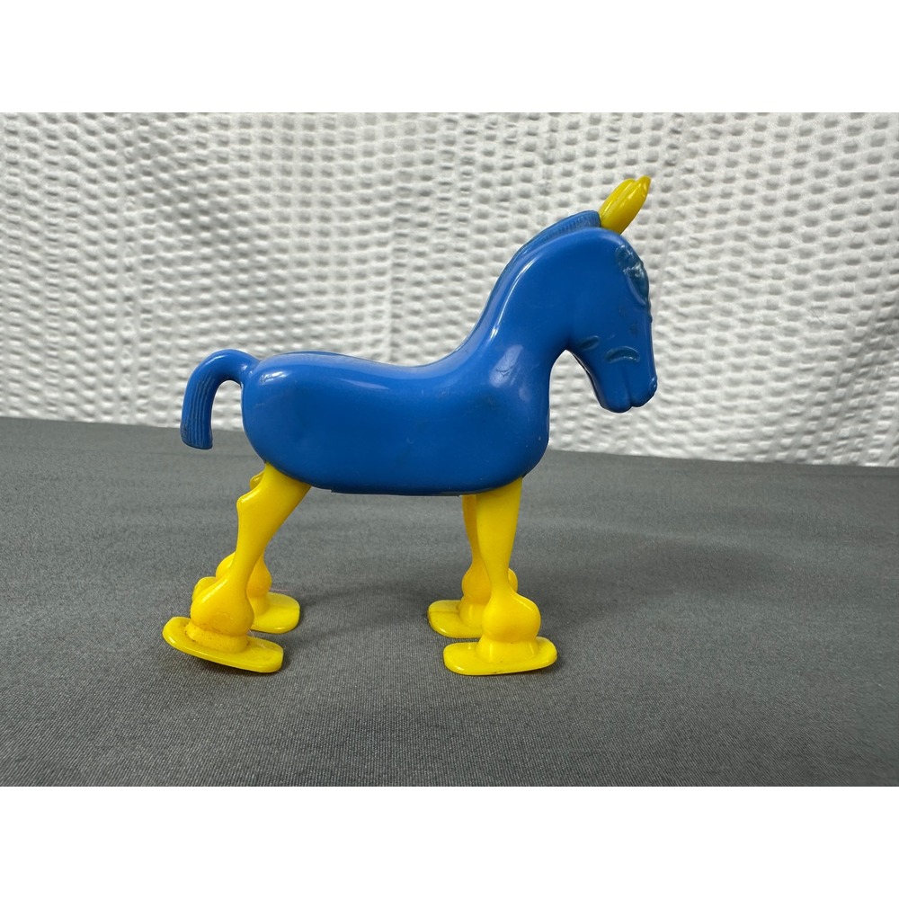 Vintage Blue Yellow Plastic Horse Toy Suction Cup Feet 3.25" Retro Figurine